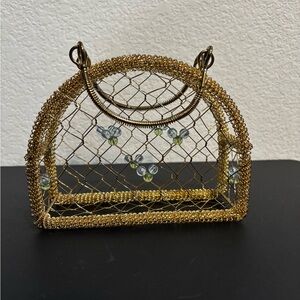 Gold Wire Handbag Napkin Holder Decor